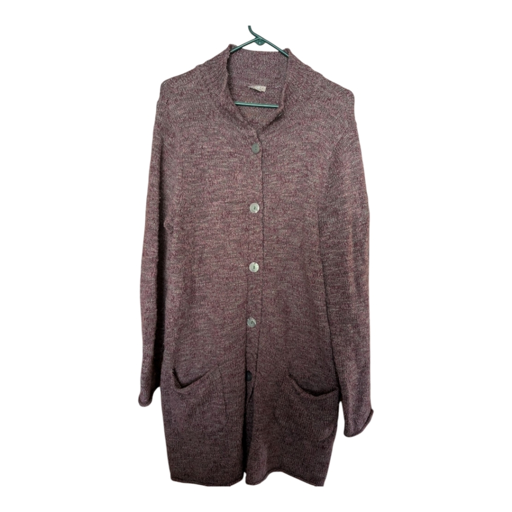 J Jill Women's Cardigan Sweater Sz M Purple Wool Alpaca Blend‎ Button Front Knit